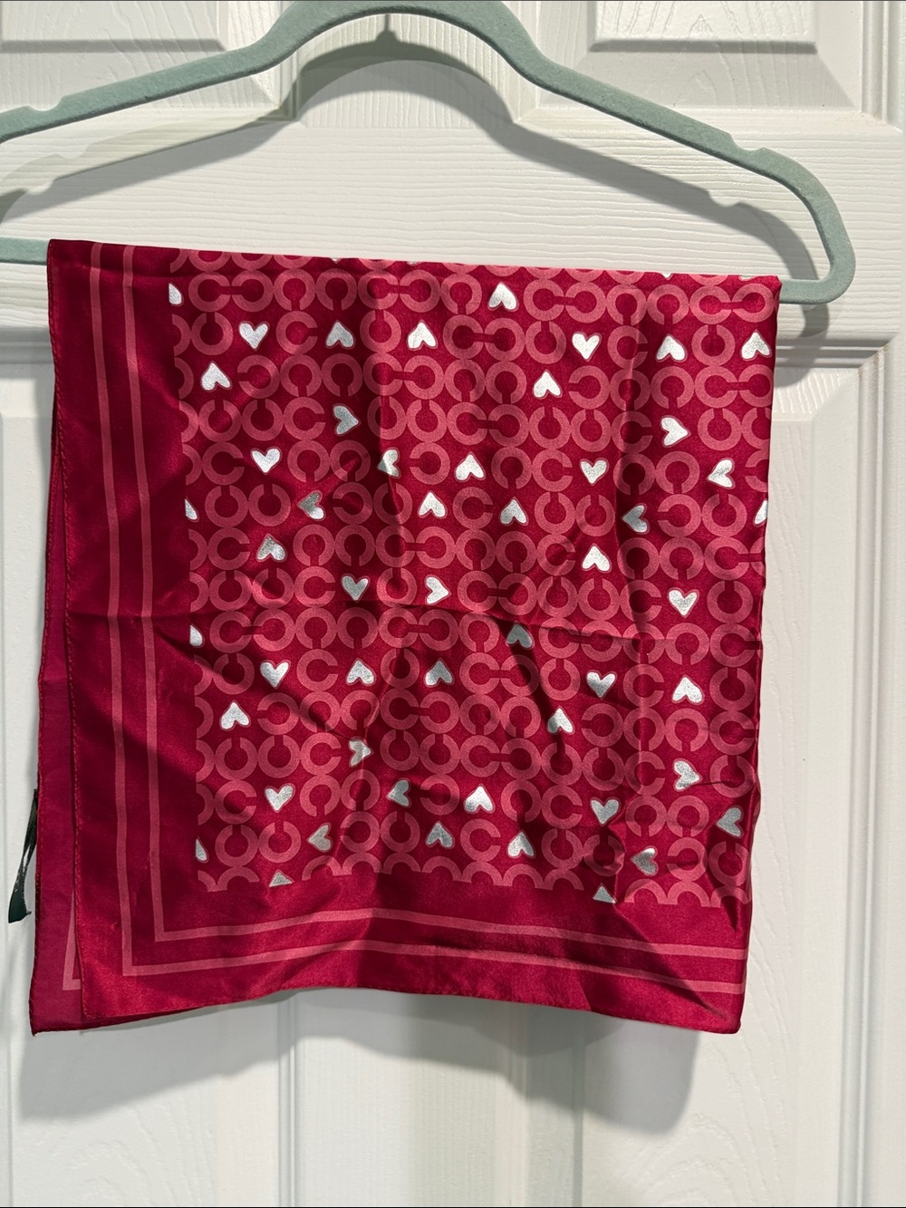 Coach Fuchsia Signature C and Heart Silk Square Scarf